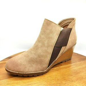 Maurices Renae Wedges Booties 11 Camel Brown Double Gore Pull On Almond Toe New